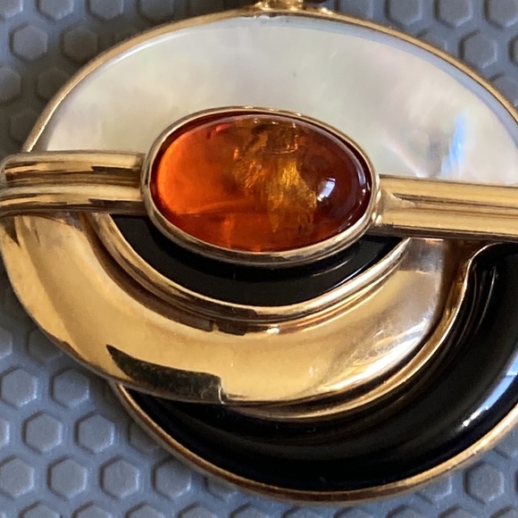 14k yellow gold amber onyx pearl pendant - Picture 2 of 5